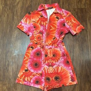 Sunflower Red & Pink Denim Romper